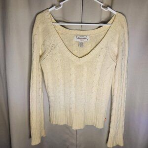 Vintage Aeropostle Butter Yellow Cable Knit V Neck Sweater
